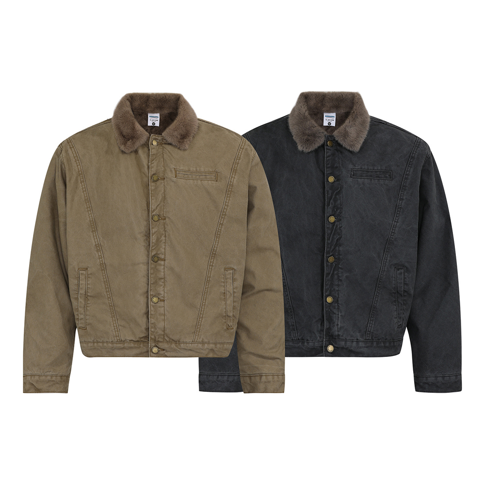 美式复古bomber老钱翻领夹克棉衣