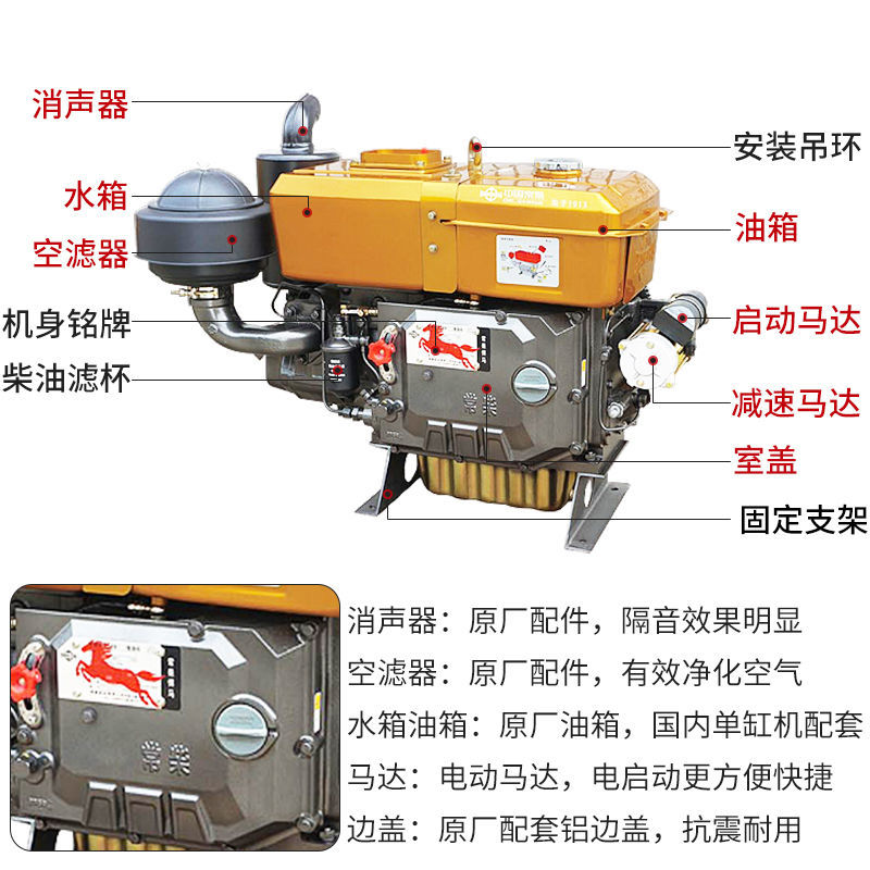 常柴悍马单缸柴油机L12船用发动机L24L2832农用拖拉机水冷18马力