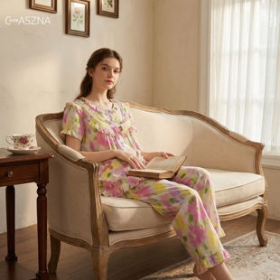 睡衣女夏款 长裤 亲肤全棉居家服两件套家居服 纯棉短袖 凯舒娜正品