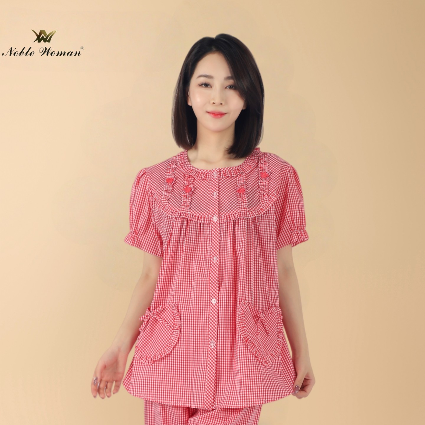 贵夫人红色大码睡衣夏季女士纯棉家居服套装格子舒适时尚短袖短裤,女士内衣/男士内衣/家居服,睡衣/家居服套装,淘宝优惠券,粉丝福利购,淘宝优惠卷