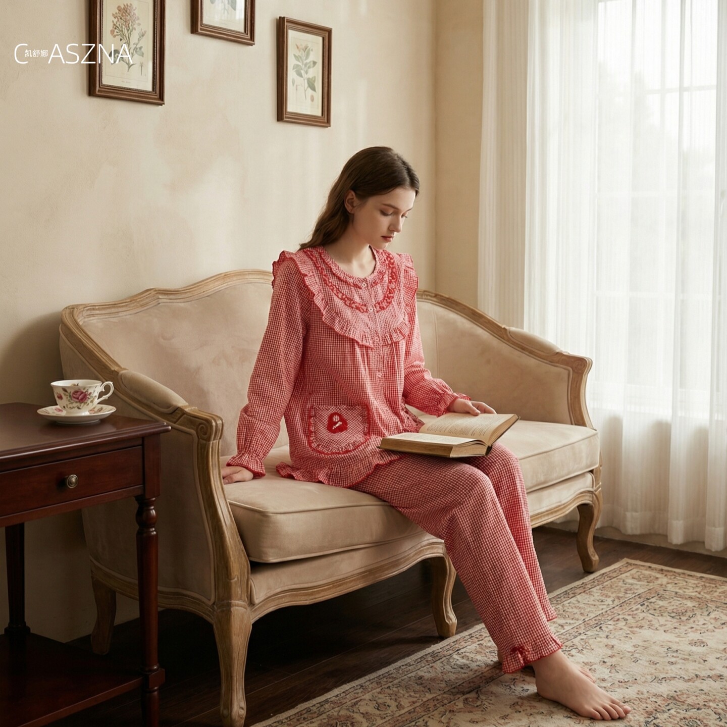 凯舒娜纯棉睡衣女夏季长袖长裤套装薄款宽松全棉透气休闲家居服