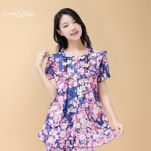 短裤 家居服短袖 套装 凯舒娜女士100%纯棉青年薄碎花简约圆领夏季