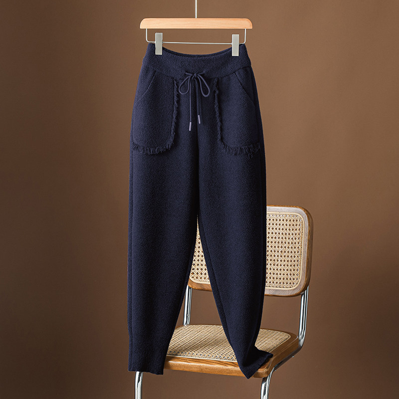 洋气时尚双面绒裤子女秋冬加厚休闲工装裤宽松显瘦冬季哈伦束脚裤