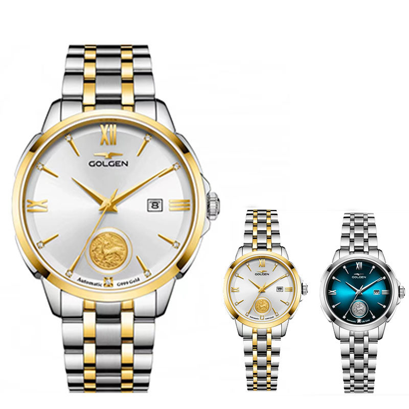 golgen古尊特价18k金一路有你钢带防水机械表时尚情侣腕表6825m/l