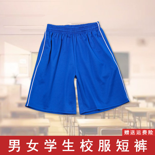 宝蓝色校服裤子一条杠短裤男女夏季薄款蓝色五分裤高中小学生校裤