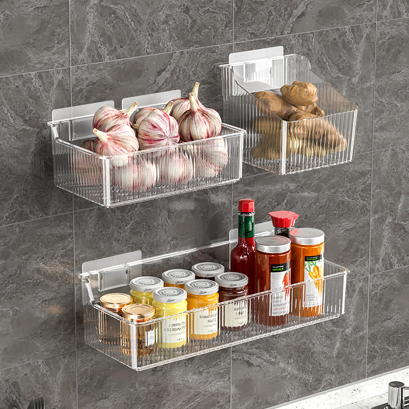 厨房轻奢透明免打孔葱姜蒜收纳盒