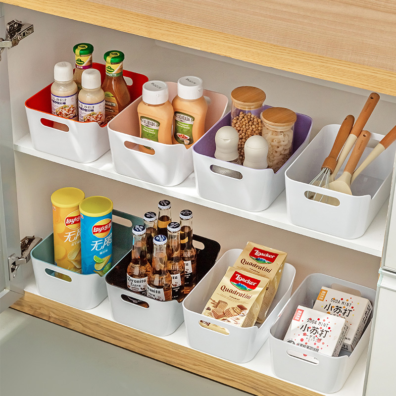 桌面收纳盒家用化妆品塑料储物小杂物零食宿舍筐厨房柜子整理盒子