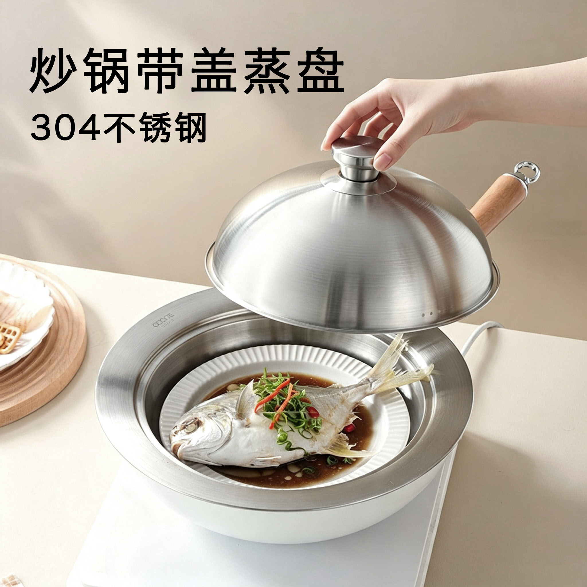 炒锅砂锅专用圆蒸盘304不锈钢隔水蒸架带盖飞碟蒸笼蒸格蒸片蒸屉