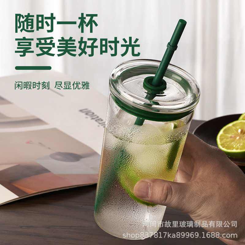 高硼硅玻璃吸管杯高颜值上班族饮水杯耐高温大容量百香果柠檬水杯