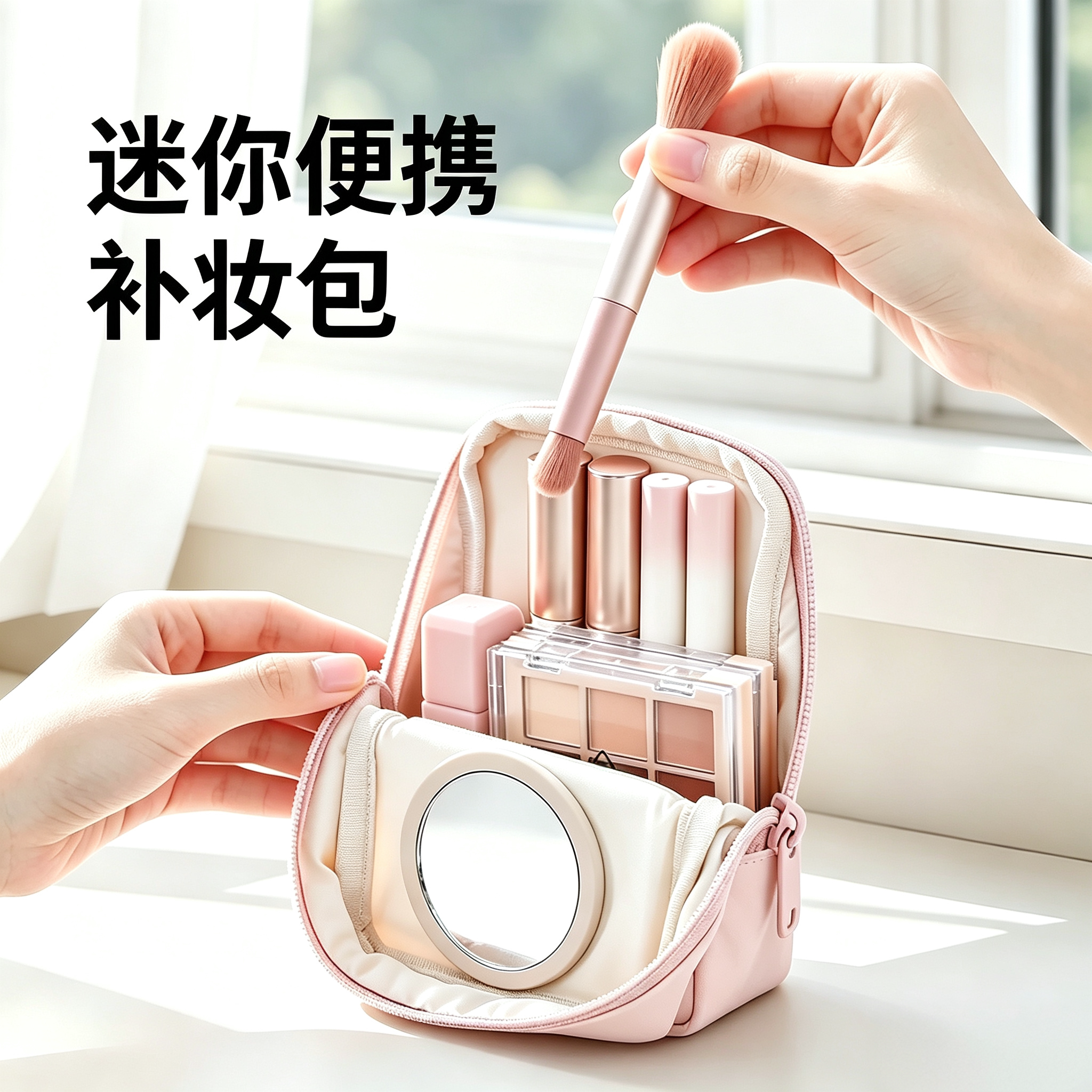 迷你便携随身化妆包唇釉唇彩口红化妆刷眼影盘腮红补妆美妆收纳包