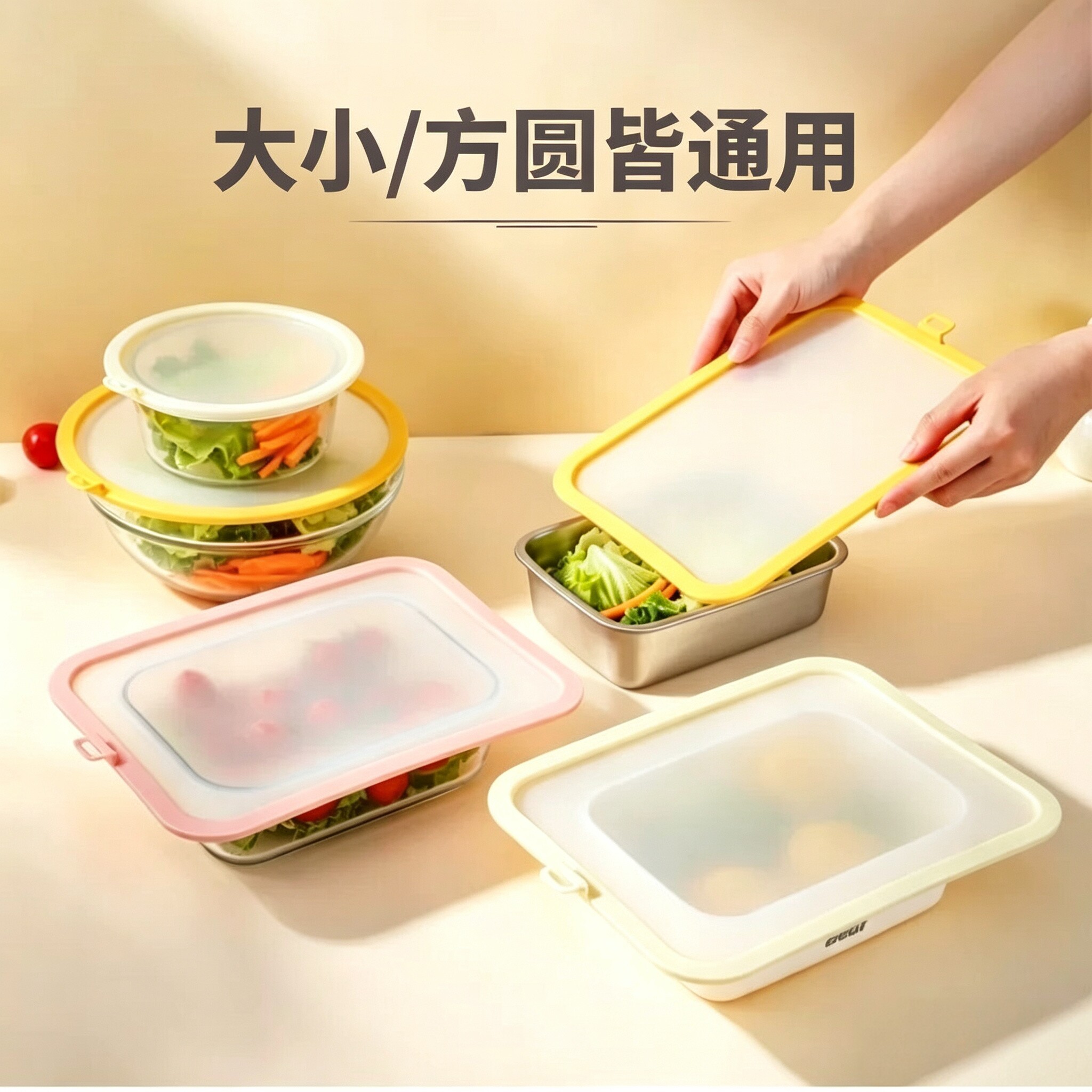 硅胶保鲜盖大小通用微波炉耐高温防溅油热菜热汤碗盖泡面圆盖方盖