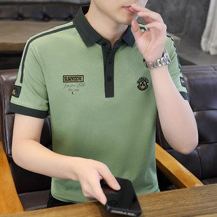 高档纯棉刺绣翻领POLO衫男士短袖夏季潮流成熟稳重男装带领T恤衫