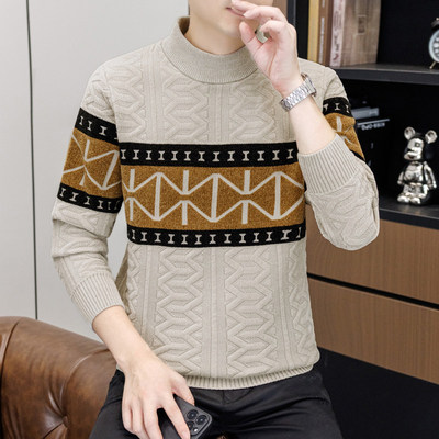 高品质半高领格子毛衣男款加厚