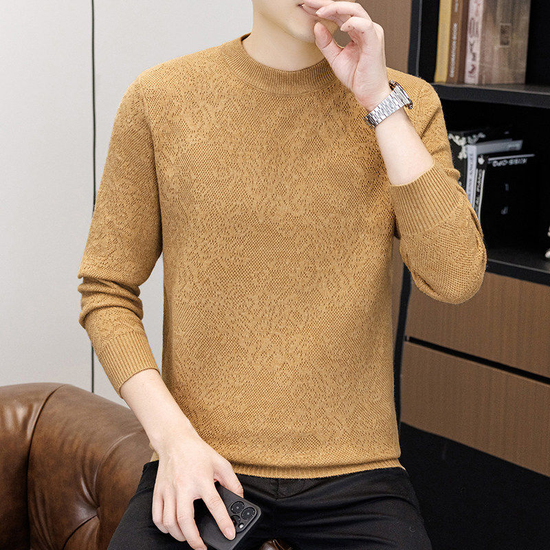 黄色毛衣男士半高领冬季2025款修身长袖内搭打底衫高端针织羊毛衫