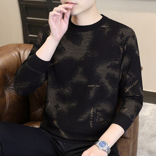 迷彩针织毛衣男秋冬季潮牌高端圆领羊毛衫男2025新薄款打底衫线衣