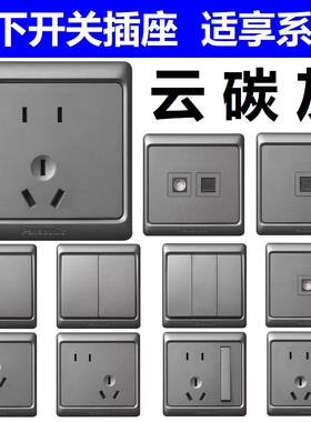 松下开关插座适享系列灰色家用单开双开五孔USB电源插座开关面板