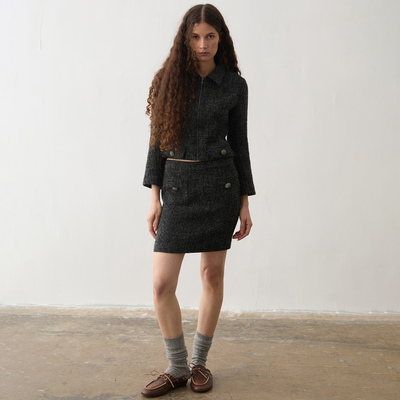 原创设计收腰羊毛混纺拉链外套