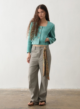 TMS STUDIO 编织长袖方领解构设计感香风秋冬羊毛高腰短外套