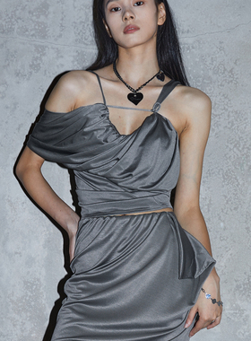 TMSstudio U型领吊带性感T恤多种穿法高级设计感不对称针织上衣