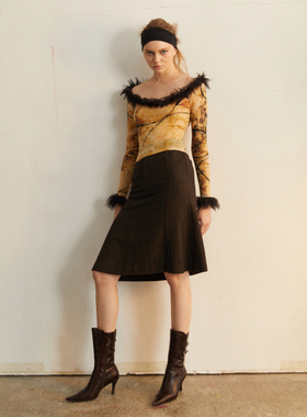 TMS STUDIO大圆领人造滩羊毛打底衫 羊毛套头针织紧身长袖T恤上衣