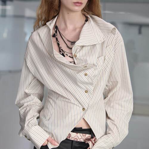 立体弯曲不规则收腰设计感衬衫