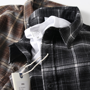 日系复古格纹长袖衬衫男韩系氛围感痞帅潮牌宽松休闲翻领衬衣外套
