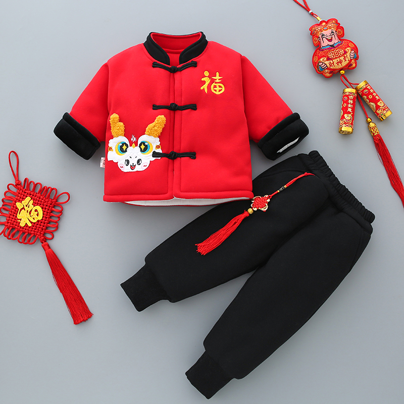 宝宝拜年服男加厚棉衣套装新年衣服中国风周岁过年服婴儿冬季唐装