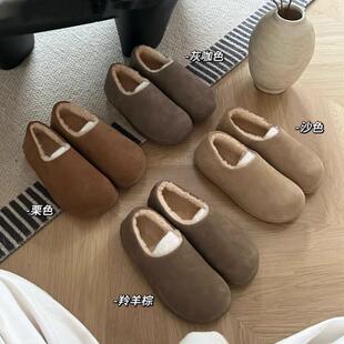 丨加绒勃肯鞋厚底全包穆勒鞋毛毛半拖秋冬外穿一脚蹬保暖棉鞋