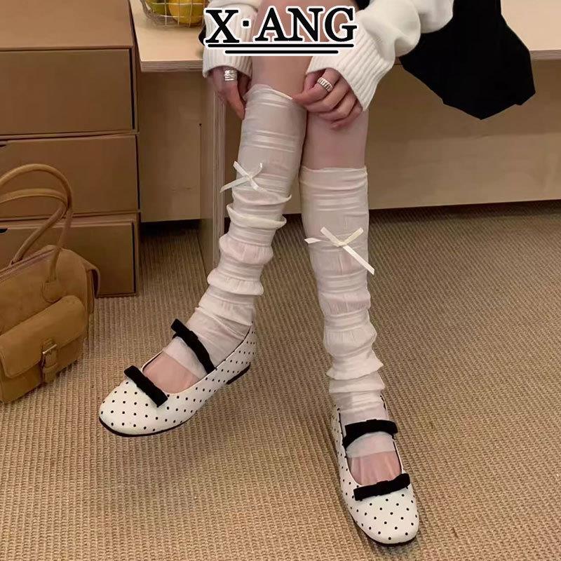 法式晚晚风女鞋蝴蝶结波点玛丽珍鞋子女浅口配裙子平底不累脚单鞋