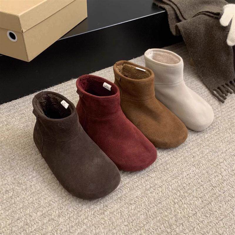 皮毛一体雪地靴女款加绒保暖勃肯短靴冬季新款复古平底丑萌棉鞋