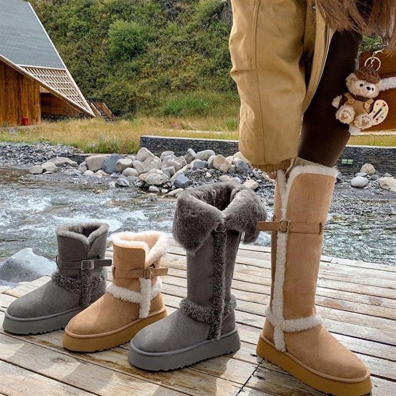 澜柜工作室灰色雪地靴女2025冬季新款靴子厚底长筒靴防滑加厚棉鞋