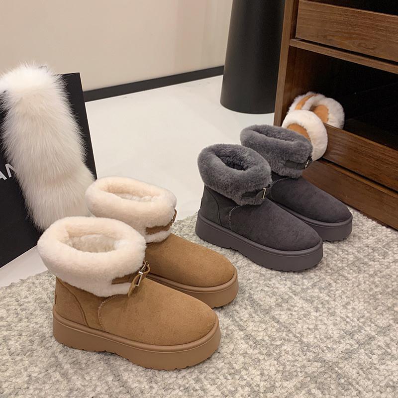 厚底雪地靴女款2025年新款秋冬季时尚短筒加绒东北保暖增高棉靴子