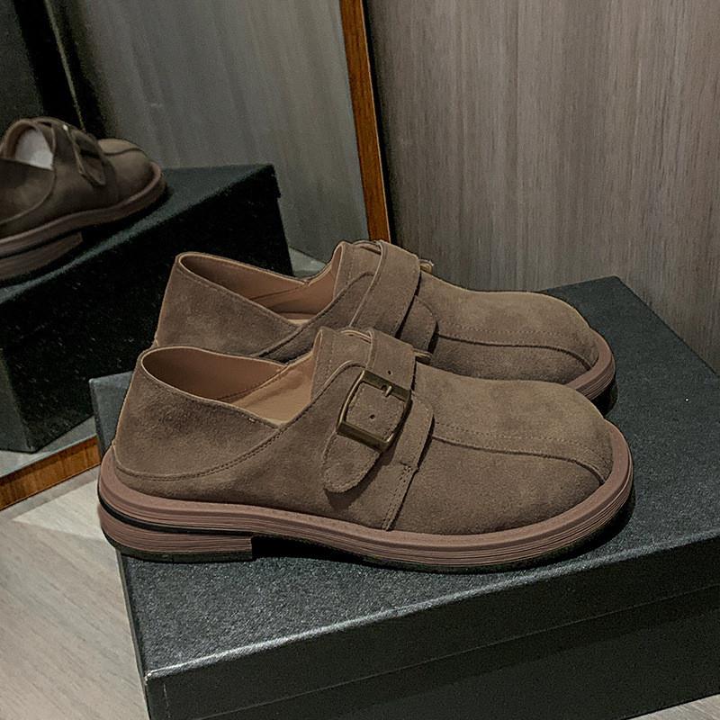 真皮勃肯女2025春秋季新款百搭复古英伦风乐福鞋一脚蹬粗跟单鞋潮