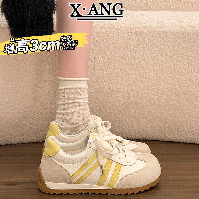 真皮拼色德训鞋女款2026春夏季新款透气休闲运动小白鞋子女阿甘鞋