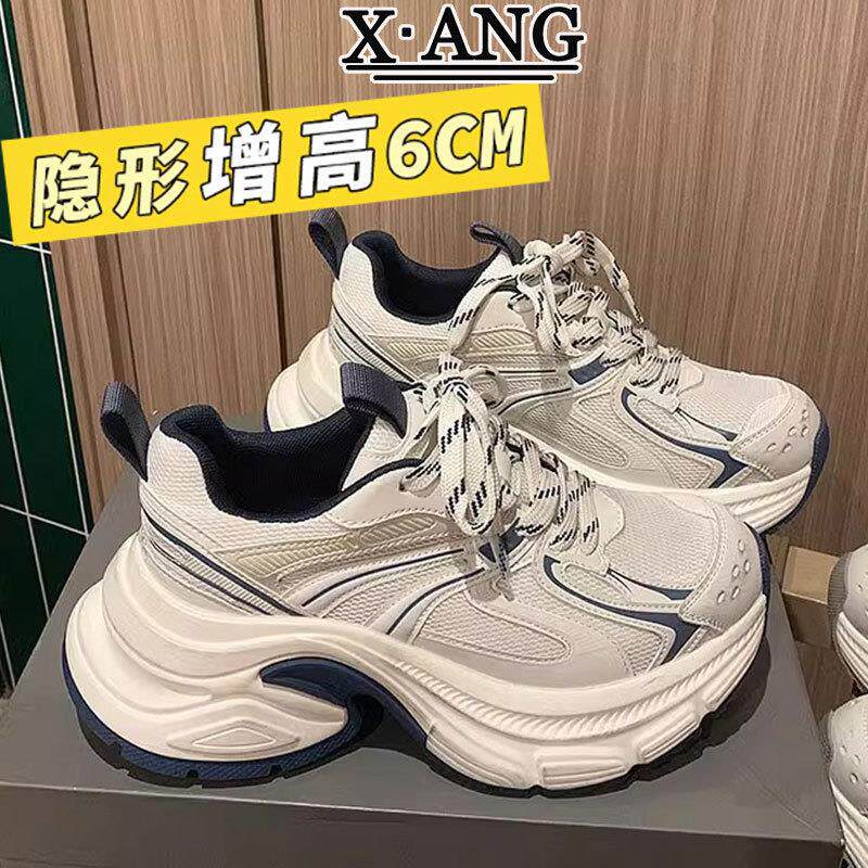 厚底增高6cm真皮老爹鞋子女鞋2026夏季新款网面透气休闲运动单鞋