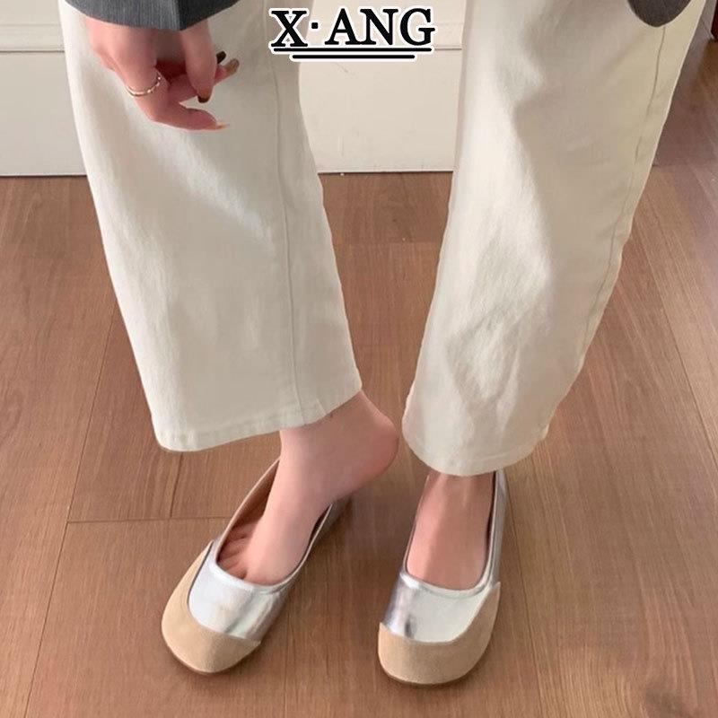 牛皮版复古风圆头玛丽珍鞋子女鞋软底不累脚单鞋一脚蹬平底豆豆鞋