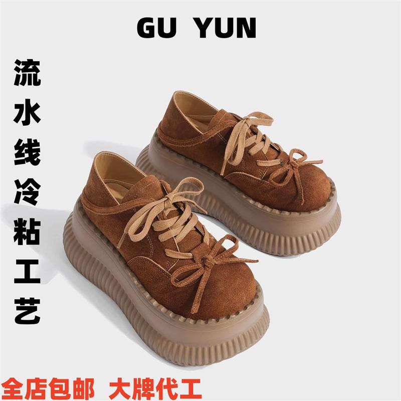 大头松糕小个子厚底棕色单鞋2025新款复古厚底勃肯小皮鞋女美拉德