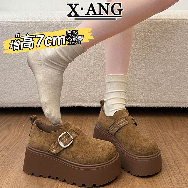 2026春夏季新款女鞋真皮勃肯鞋厚底增高跟小个子鞋子女乐福鞋单鞋