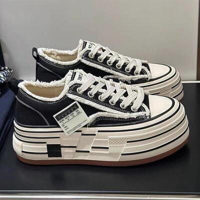 与爱私奔~米白色增高厚底帆布鞋女2026春季款松糕乞丐鞋休闲板鞋