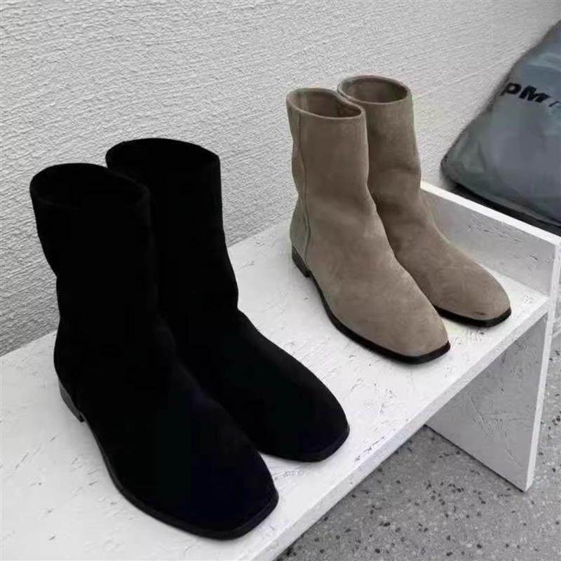 韩版复古方头平底短靴2026秋冬新款真 皮极简百搭瘦瘦靴马丁靴女,女鞋,马丁靴,淘宝优惠券,粉丝福利购,淘宝优惠卷