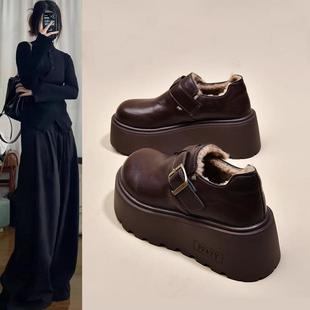 增高厚底皮面勃肯鞋女鞋防水防滑雪地靴2026新款冬季加绒乐福棉鞋