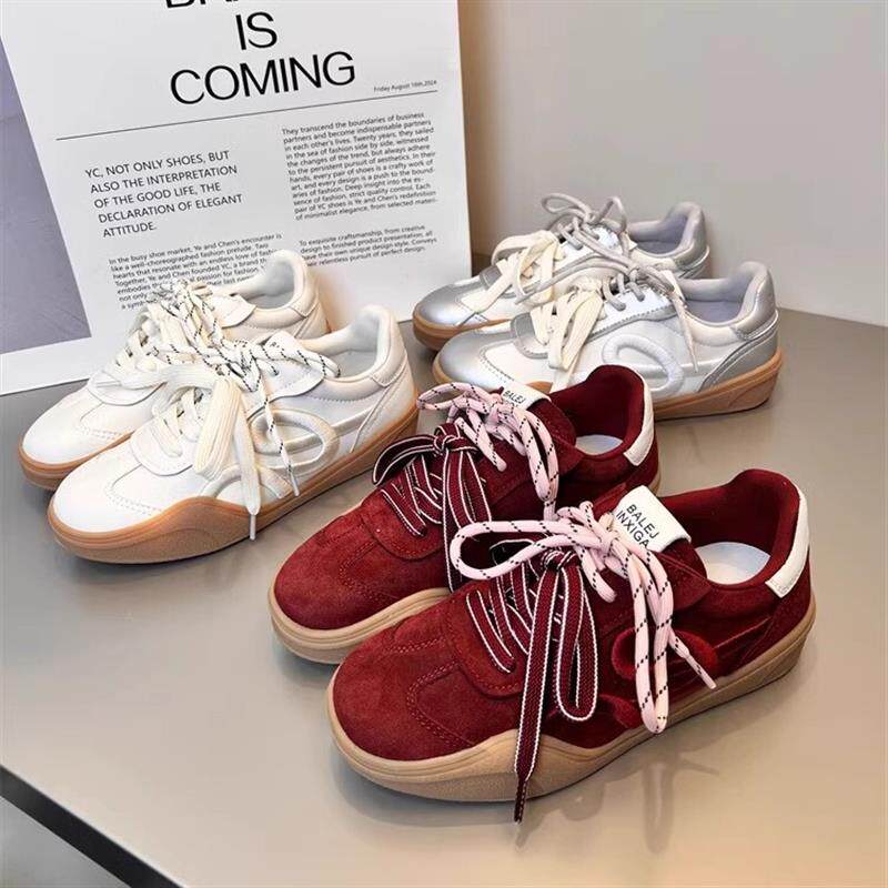 小众设计红色德训鞋女2026年早春新款时尚刺绣厚底休闲运动板鞋