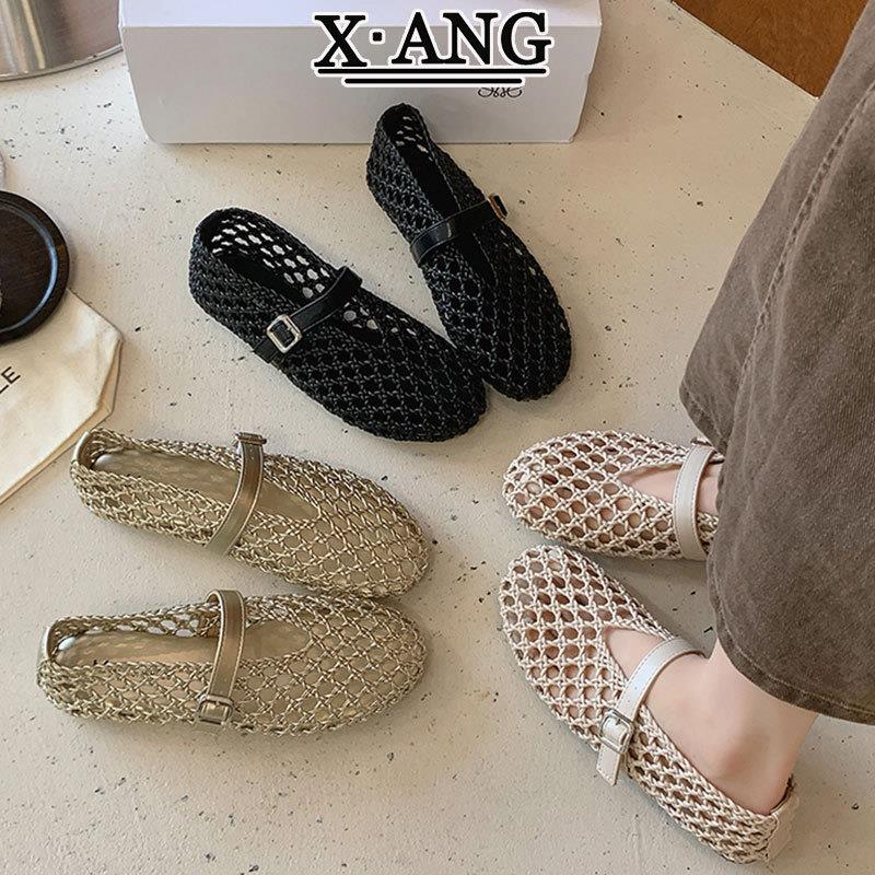 软皮版手工编织玛丽珍鞋子女夏季镂空透气洞洞凉鞋软底不累脚单鞋