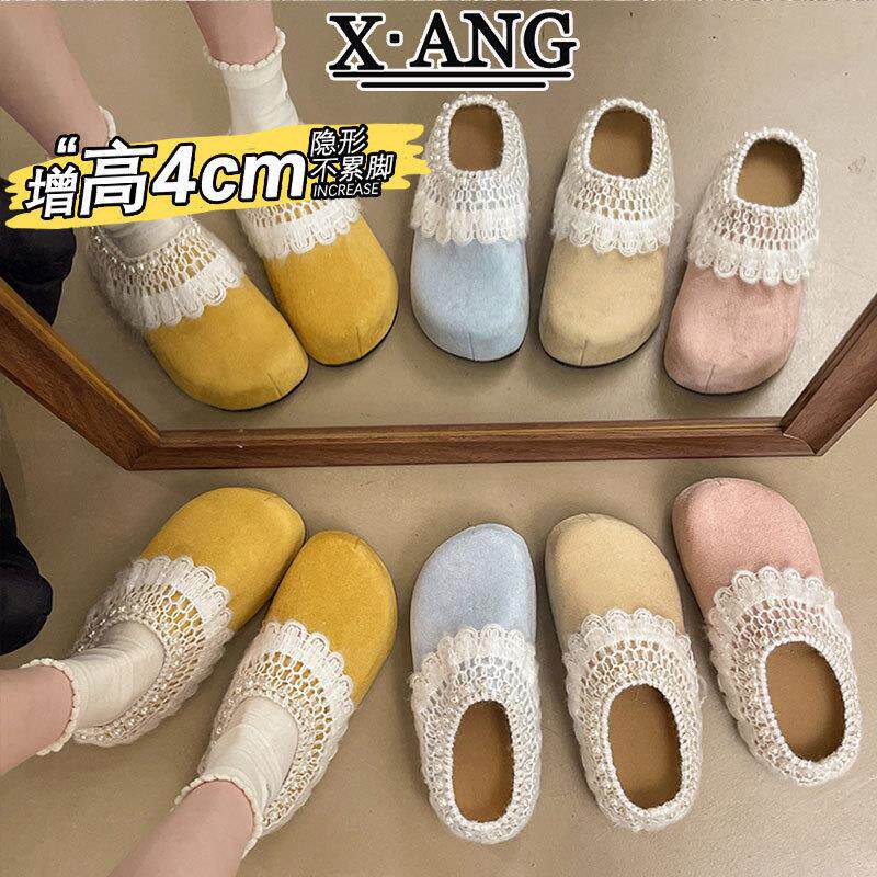 牛皮版勃肯鞋女厚底内增高女鞋配裙子一脚蹬懒人单鞋子包头半拖鞋