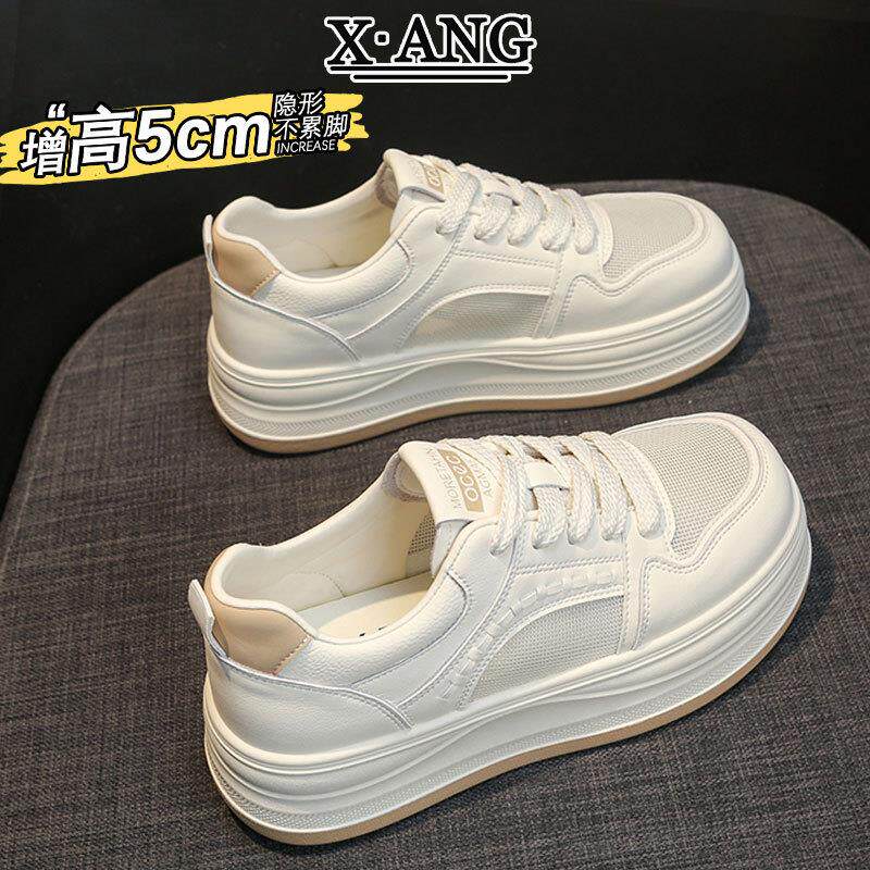 牛皮软底不累脚女鞋夏季薄款网面透气小白鞋子厚底板鞋休闲运动鞋