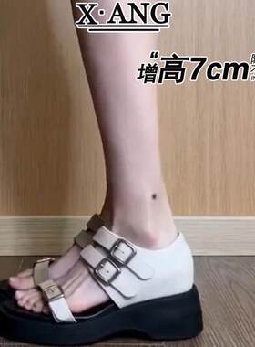 7cm厚底内增高凉鞋女款2026新款夏季配裙子不累脚坡跟凉鞋罗马鞋