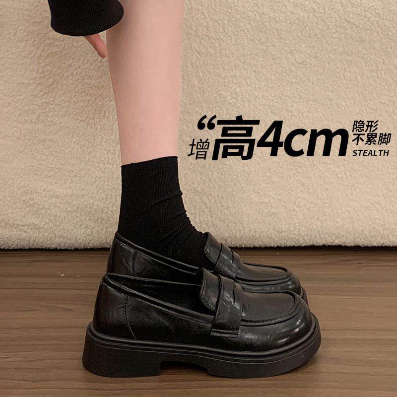 厚底小皮鞋女款2026新款春秋季单鞋增高百搭jk女鞋配裙子乐福鞋