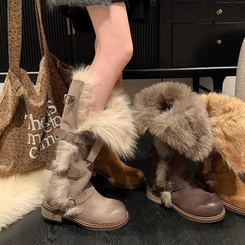 澜柜莫斯科俄式穿搭长筒雪地靴女加绒保暖冬季新款毛毛棉鞋女