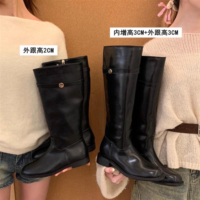 粗跟棕色美拉德长筒长靴女鞋2025新款秋冬季黑色机车中筒骑士靴子