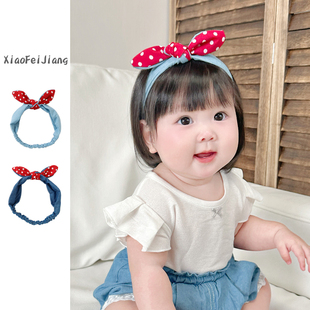 韩版 婴儿发带夏季 棉布牛仔蝴蝶结可爱甜美小月龄头饰女童宝宝发箍